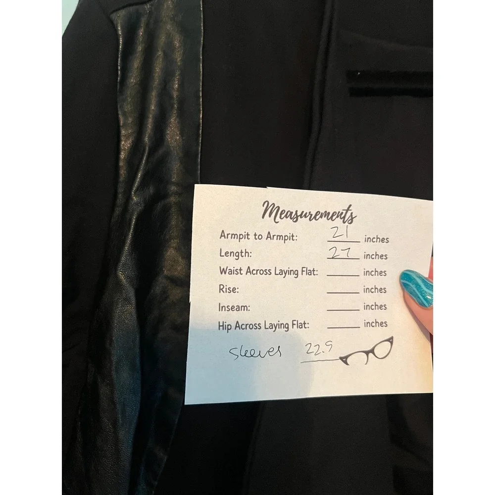 Quiet Luxury Draped Open Jacket Ellerman Black Faux Leather Trim 14